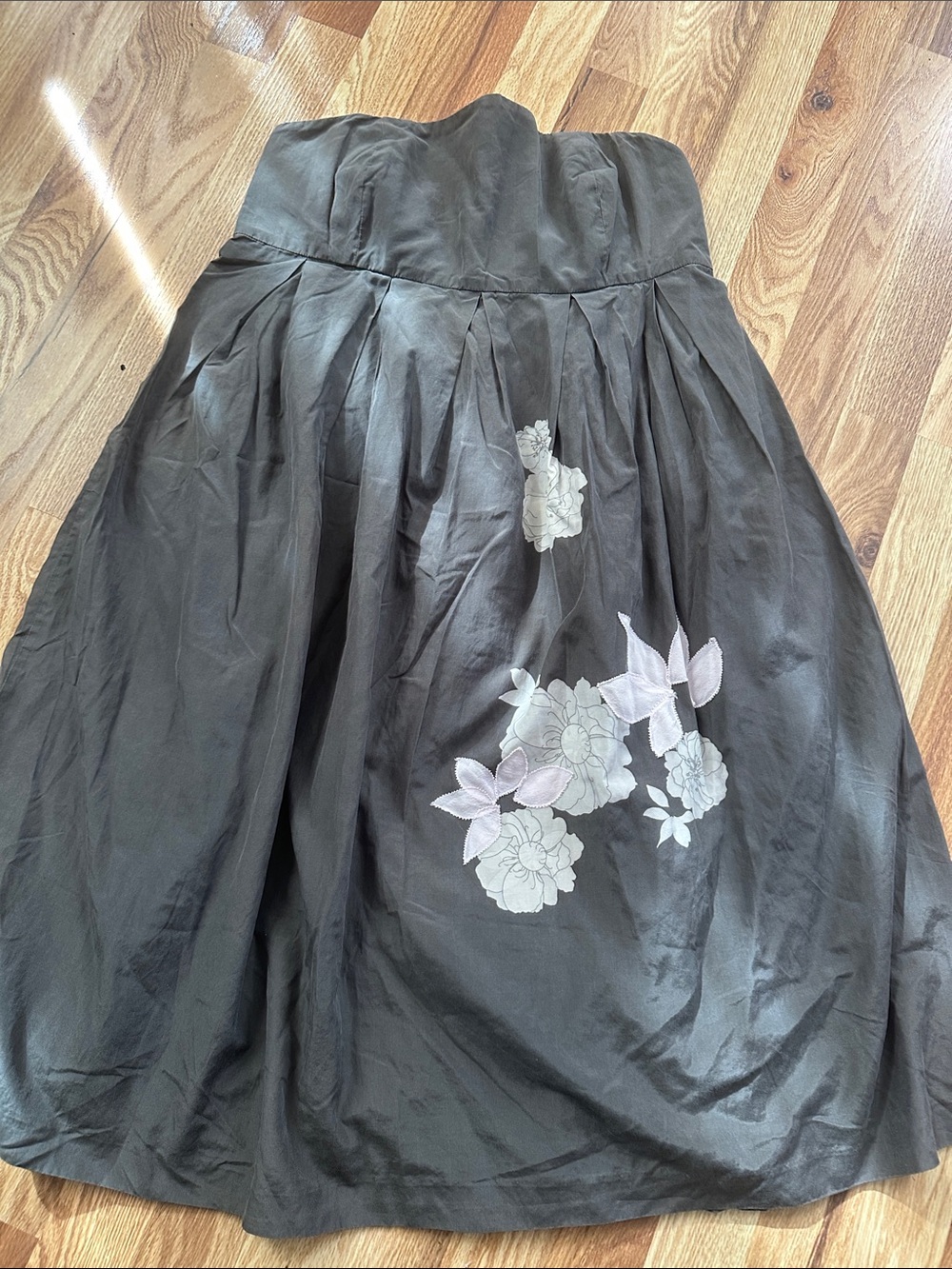 Gap Strapless Gray Silk Floral-Embroidered Dress